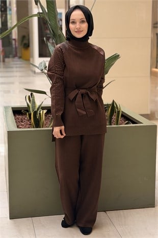 Fuat Gürşen Kolları Pul Payet İşlemeli Tunik Pantolon Triko Takım