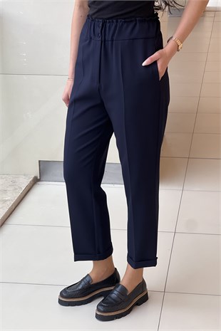 Sentez Beli Lastikli İnce Duble Paça Pantolon