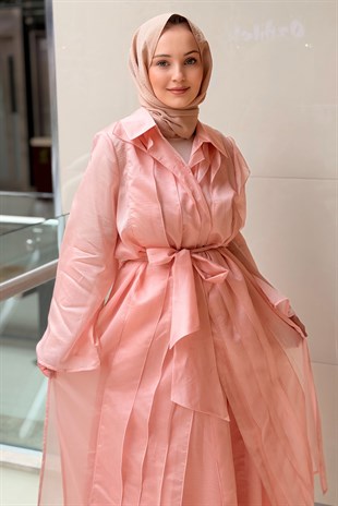 Kahma Kalın Saçaklı Organze Kuşaklı Kap