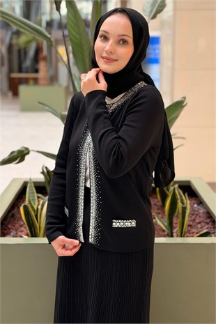 Ghisa Taş İşlemeli Önü Açık Triko Hırka