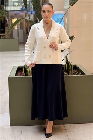 Nuss Kruvaze Yaka Blazer Düğmeli Kısa Merserize Ceket