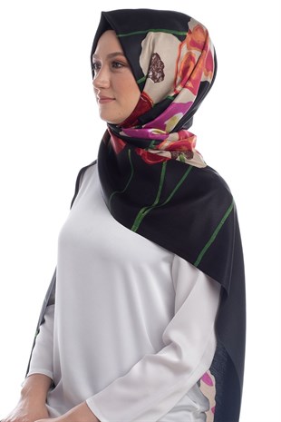 İpekevi 6477 Gelincik Pano Desenli İpek Şal
