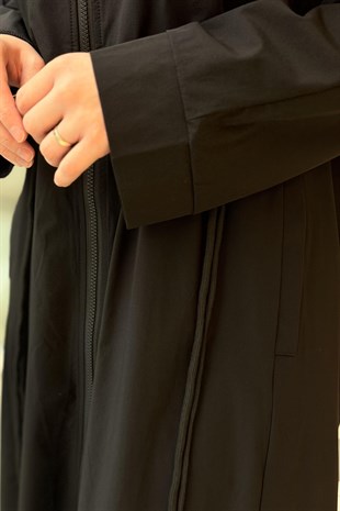 Ghisa Önü İpli Kapaklı Kapşonlu Fermuarlı Kap