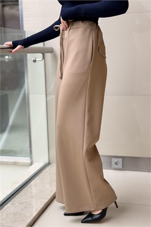 Sentez Jessica Kapak Cepli Geniş Paça Pantolon