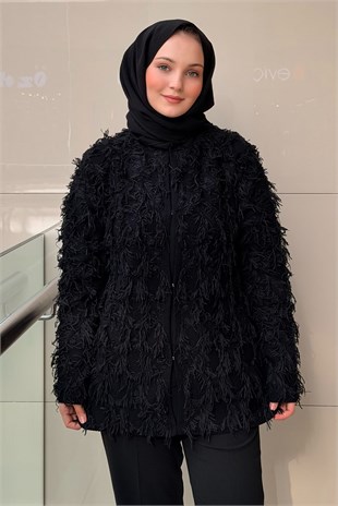 Ghisa Önden Agraf Kapama İp Püsküllü Triko Ceket