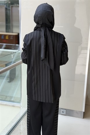 Ghisa Güpür Detaylı Çizgili Ceket Pantolon Takım