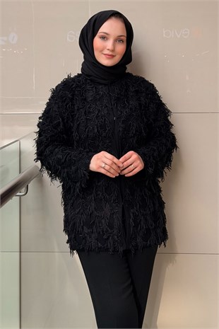 Ghisa Önden Agraf Kapama İp Püsküllü Triko Ceket