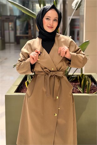 Ghisa Gömlek Yaka Yandan Çıtçıtlı Kuşaklı Astarlı Trenç