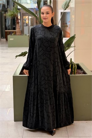 Nurcan Çetin Kendinden Desenli İnce Kemerli Elbise