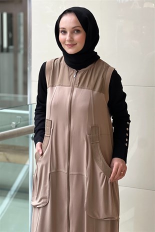 Nurcan Çetin Torba Cepli Palaska Kemerli Fermuarlı Tam Boy Yelek