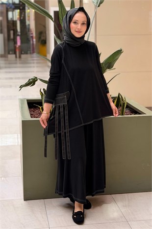 Nurcan Çetin Saçak Detaylı Spor Dikişli Tunik Pantolon Takım