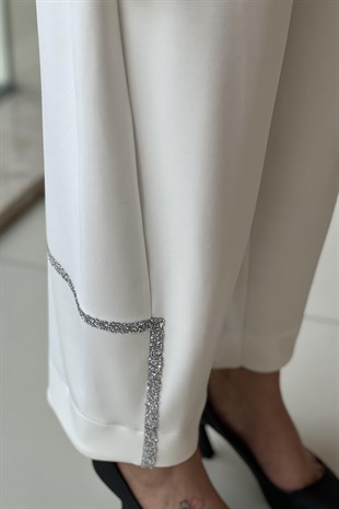 Ghisa Göğsü Şerit Taşlı Şifon Detaylı Tunik Pantolon Takım