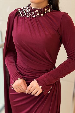 Fashion Nigth Yaka Ve Beli Taş Detaylı Abiye Elbise