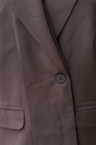 Tığ Triko Yaka Detaylı Blazer Ceket Pantolon Takım