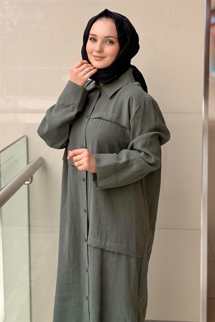 Nuss Önden Çıtçıtlı Katmanlı Yırtmaçlı Tam Boy Kap