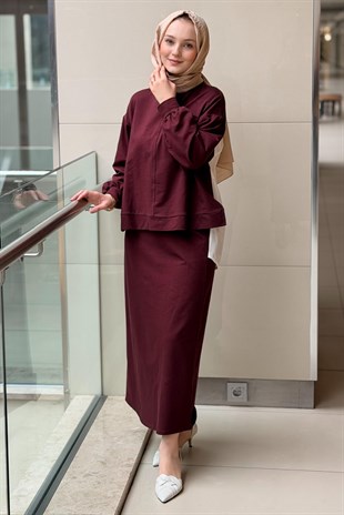 Nurcan Çetin Zımba Detaylı Color Mix Tunik Etek Takım