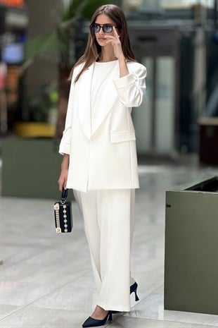 Ghisa Kolları Apoletli Önü Açık Blazer Takım
