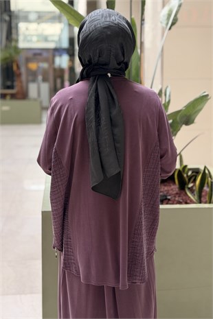 Heddy Yanları Bürümcük Kumaş Kombinli Tunik Etek Takım