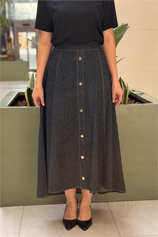 Ceremony Önden Gold Çakma Detaylı Denim Etek