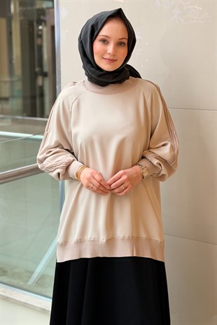 Ghisa Kolları Plise Merserize Detaylı Tunik