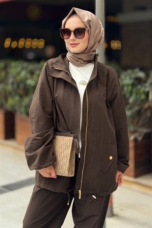 Mahal Vespa Reglan Kol Dik Yaka Fermuarlı Bomber Ceket
