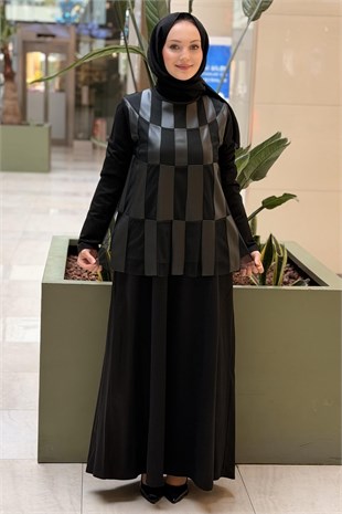 Ceremony Tüllü Dama Deri Detaylı Tunik