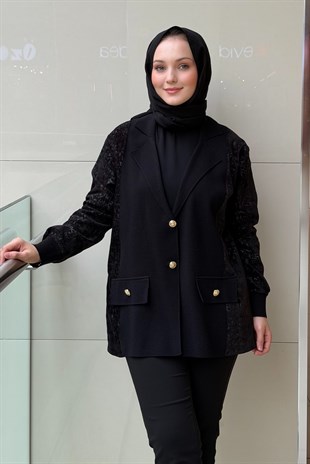 Ghisa Triko Kadife Kombinli Ceket Hırka