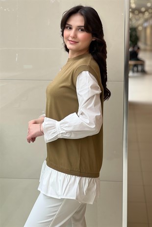 Tığ Triko Gömlek Yaka Metal Broş Detaylı Rayon Tunik