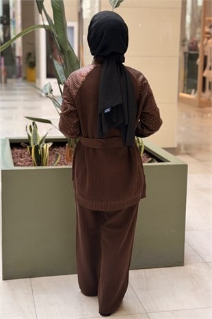 Fuat Gürşen Kolları Pul Payet İşlemeli Tunik Pantolon Triko Takım