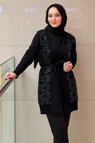 Ghisa Pul Payet Güpür Detaylı Triko Hırka
