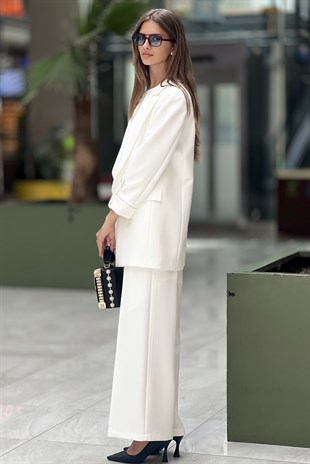 Ghisa Kolları Apoletli Önü Açık Blazer Takım