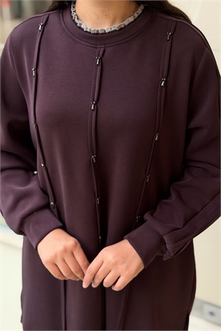 Fuat Gürşen Biye Detaylı kristal Taş İşlemeli Tunik Pantolon