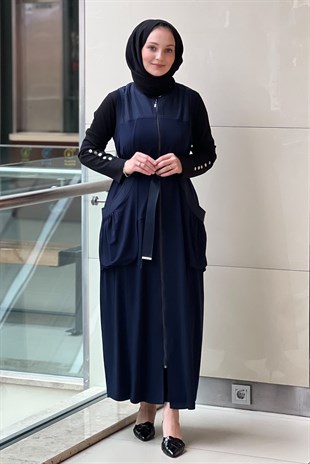 Nurcan Çetin Torba Cepli Palaska Kemerli Fermuarlı Tam Boy Yelek