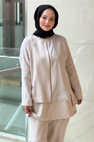 Ghisa Mix Kumaş Parça Desenli Tunik Pantolon Takım