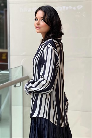 On Fashion Saten Çizgili Gömlek