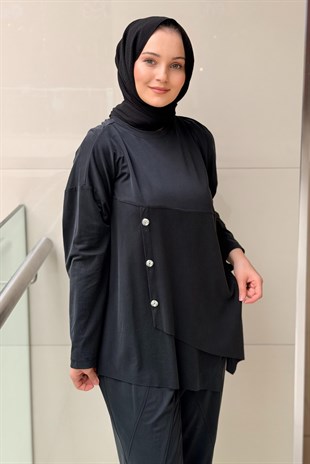Tığ Triko Asimetrik Kesim Pantolonlu Takım