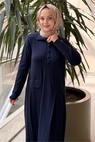 Missdalida Pile Detaylı Gömlek Yaka Triko Elbise