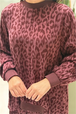 Nurcan Çetin Leoper Desenli Tunik Etek Takım