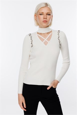 On Fashion Çapraz Dikiş Yaka Kazak