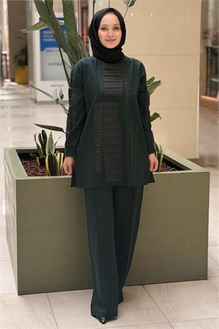 Ceremony Önü Kapitone Garni Detaylı Luna Pantolonlu Takım