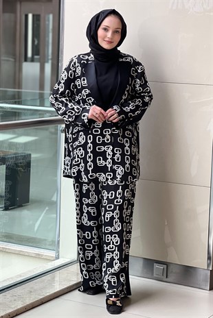 Ghisa Desenli Saten Ceket Panoloton Takım