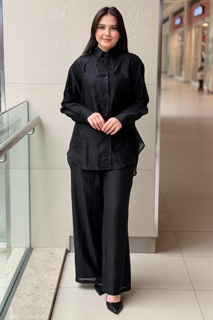 Ghisa Nakış İşlemeli Organze Gömlek Pantolon Takım