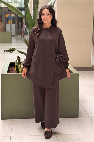 Nuss Kapaklı Çapraz Bağlı Tunik Pantolon Takım