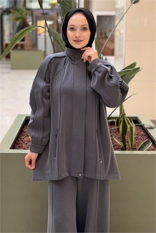 Tığ Triko Spor Dikiş Detaylı Pantolonlu Takım