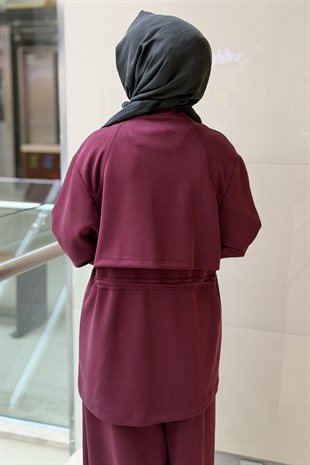 Ghisa Önden Fermuarlı Bel Büzgülü Kap Pantolon Modal Takım