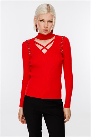 On Fashion Çapraz Dikiş Yaka Kazak