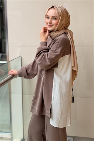 Nurcan Çetin Random Desenli Spor Dikişli Tunik Pantolon Takım