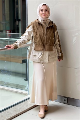 Twist Çift Parça Görünüm Colorblock Mont