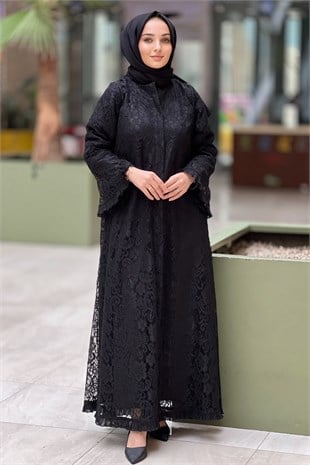 Gizay Kolları Ve Etek Ucu Fırfırlı Güpür Ferace