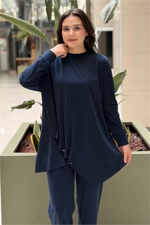 Tığ Triko Asimetrik Tunik Pantolonlu Takım